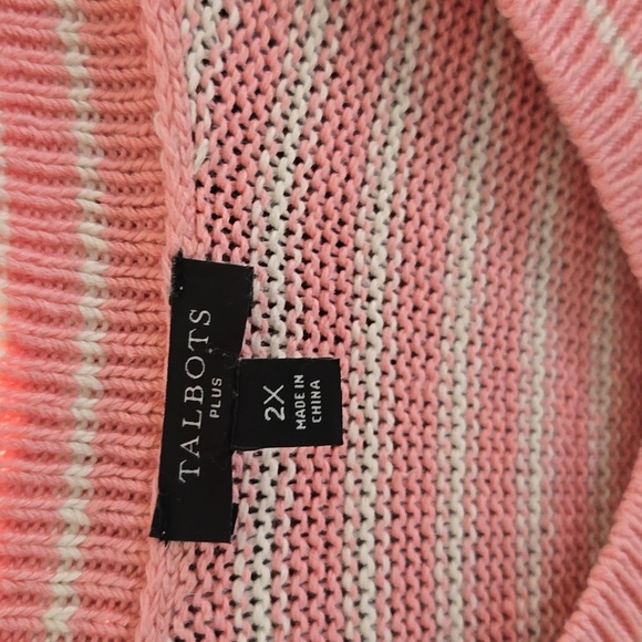 Striped Pink and White Women's Sweater - Picture 2 of 6